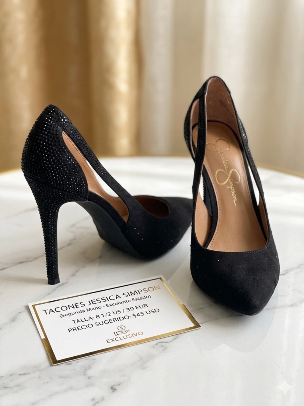 Jessica Simpson Black Crystal-Accent Suede Stiletto Pumps